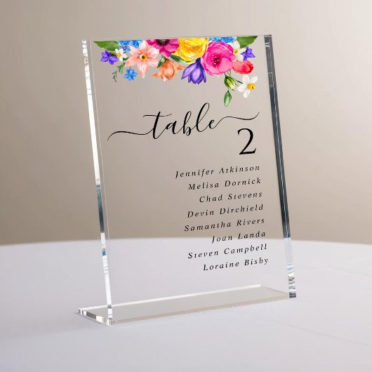 Farbenfrohe Wildblumen Hochzeitssitze Acrylschild