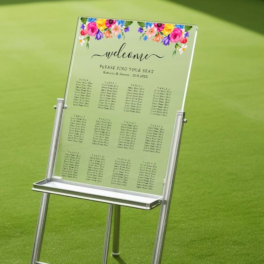 Farbenfrohe Wildblumen Hochzeitssitze Acrylschild