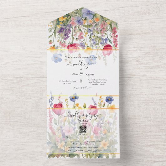 Farbenfrohe Wildblumen in einer Hochzeit All In One Einladung (Innen Boden)