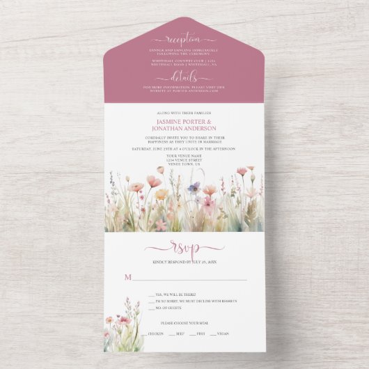 farbenfrohe Wildblumen in Pastel Hues Wedding All In One Einladung (Innen Boden)