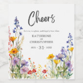 Farbenfrohe Wildblumen jubeln Elegante Hochzeit Weinetikett (Einzelnes Label)