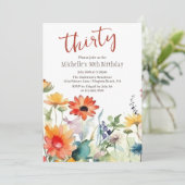Farbenfrohe Wildblumen Lebhafte Blume 30. Geburtst Einladung (Stehend Vorderseite)