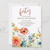 Farbenfrohe Wildblumen Lebhafte Blume 40. Geburtst Einladung (Vorderseite)