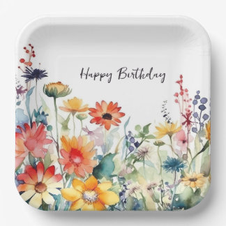 Farbenfrohe Wildblumen Lebhafte Blume Geburtstag Pappteller