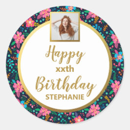 Farbenfrohe Wildblumen, maßgeschneidertes Foto, gl Runder Aufkleber