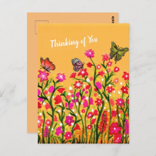 Farbenfrohe Wildblumen mit schönen Schmetterlingen Postkarte (Vorne/Hinten)