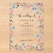 Farbenfrohe Wildblumen Moderner Rustikaler Garten Acryleinladungen (Vorderseite)