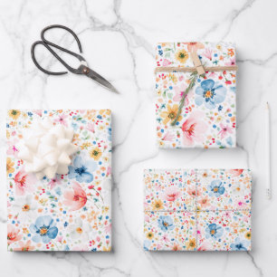 Farbenfrohe Wildblumen Muster Boho Elegante Geschenkpapier Set