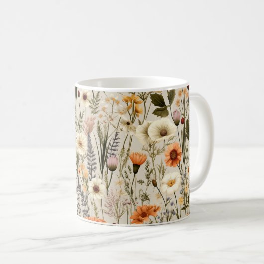 Farbenfrohe Wildblumen Muster Kaffeetasse (VorderseiteRechts)