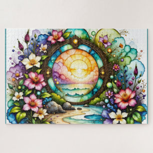 Farbenfrohe Wildblumen Ozeanportal Puzzle