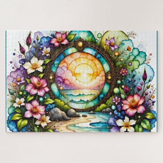 Farbenfrohe Wildblumen Ozeanportal Puzzle (Horizontal)