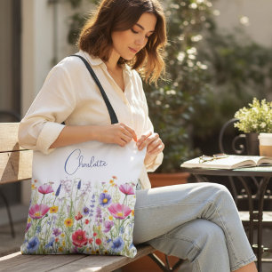 Farbenfrohe Wildblumen-Personalisierung Namensgesc Tasche