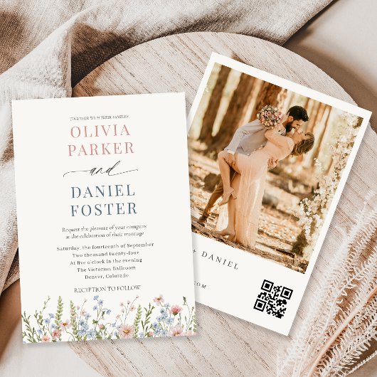 Farbenfrohe Wildblumen-QR-Code-Foto-Hochzeit Einladung