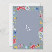 Farbenfrohe Wildblumen Red Blue Monogram Wedding Einladung (Rückseite)