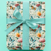 Farbenfrohe Wildblumen Schmetterlinge Muster Geschenkpapier