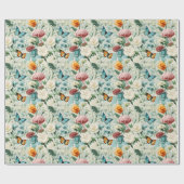 Farbenfrohe Wildblumen Schmetterlinge Muster Geschenkpapier (Flach)