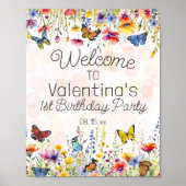 Farbenfrohe Wildblumen & Schmetterlinge Party Will Poster (Vorne)