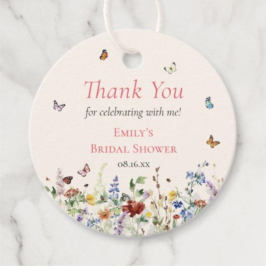 Farbenfrohe Wildblumen und Schmetterlinge Geschenkanhänger (Vorderseite)