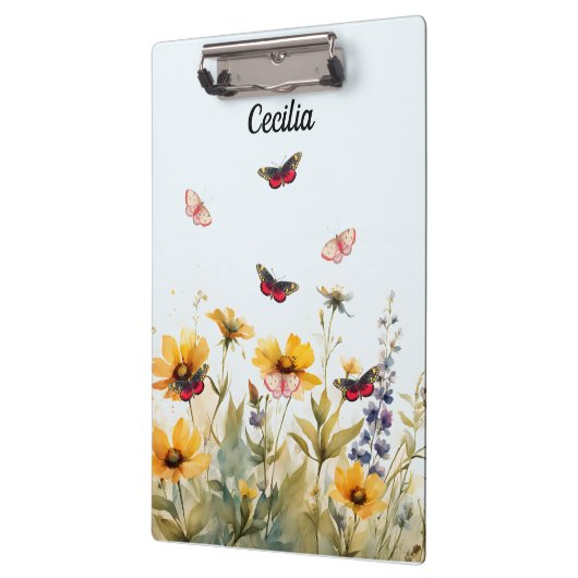Farbenfrohe Wildblumen und Schmetterlinge Klemmbrett (Links)