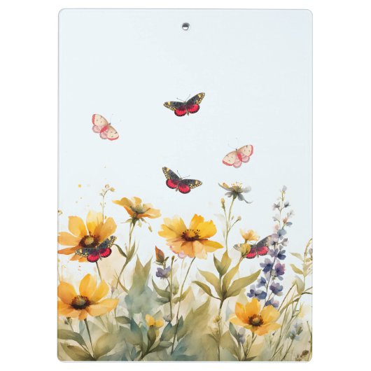 Farbenfrohe Wildblumen und Schmetterlinge Klemmbrett (Rückseite)