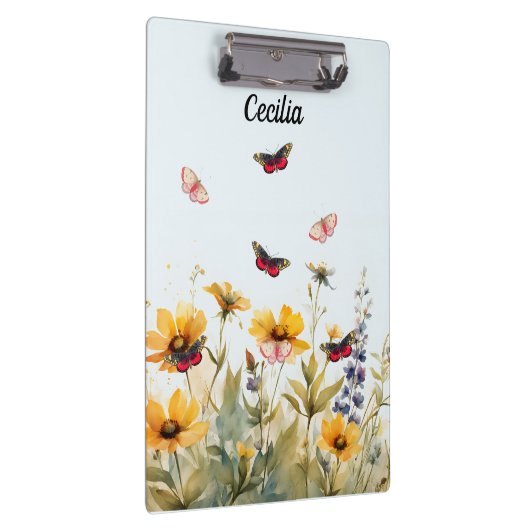 Farbenfrohe Wildblumen und Schmetterlinge Klemmbrett (Rechts)