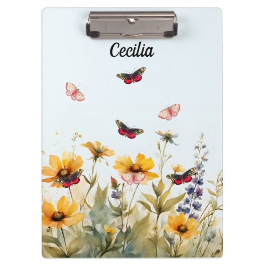 Farbenfrohe Wildblumen und Schmetterlinge Klemmbrett (Vorderseite)