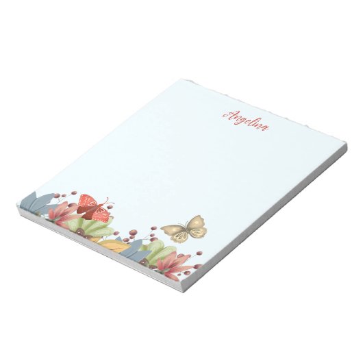 Farbenfrohe Wildblumen und Schmetterlinge Notizblock (Rotiert)