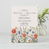 Farbenfrohe Wildblumen zum Hochzeitsempfang Einladung (Stehend Vorderseite)