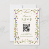 Farbenfrohe Wildblumenwiese QR-Code-Hochzeit RSVP Karte (Vorderseite)