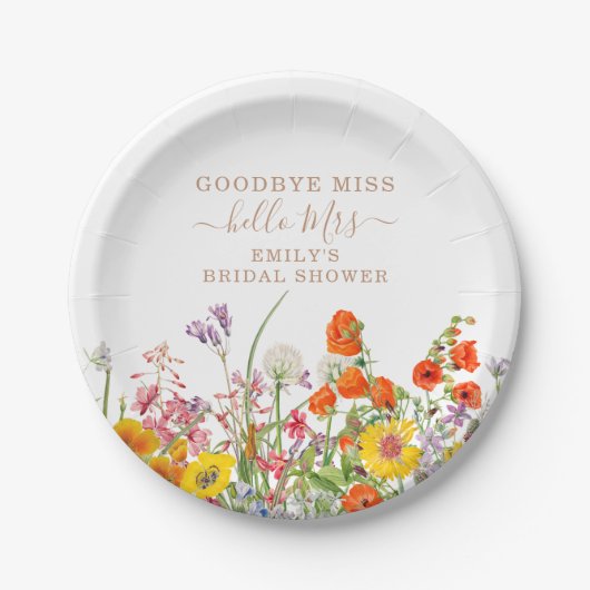 Farbenfrohe Wilde Blume Auf Wiedersehen Miss Braut Pappteller (Vorderseite)