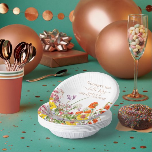 Farbenfrohe Wilde Blume Auf Wiedersehen Miss Braut Pappteller (Multi)