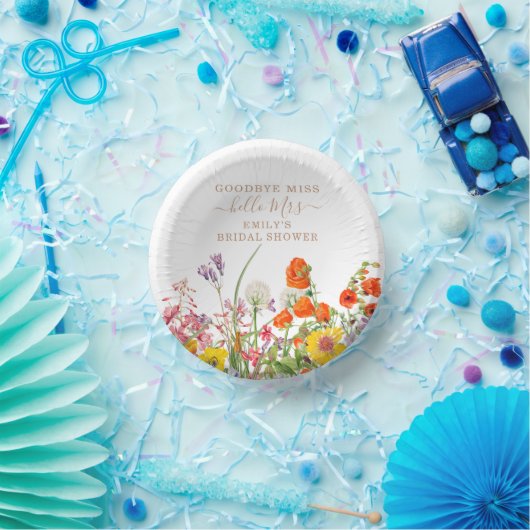 Farbenfrohe Wilde Blume Auf Wiedersehen Miss Braut Pappteller (Party)