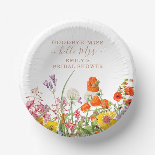 Farbenfrohe Wilde Blume Auf Wiedersehen Miss Braut Pappteller (Vorderseite)