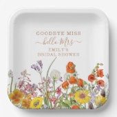 Farbenfrohe Wilde Blume Auf Wiedersehen Miss Braut Pappteller (Vorderseite)