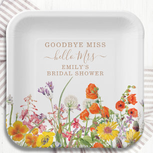 Farbenfrohe Wilde Blume Auf Wiedersehen Miss Braut Pappteller