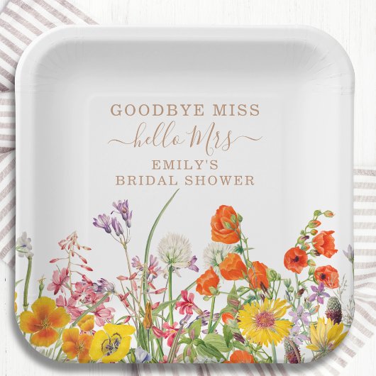 Farbenfrohe Wilde Blume Auf Wiedersehen Miss Braut Pappteller