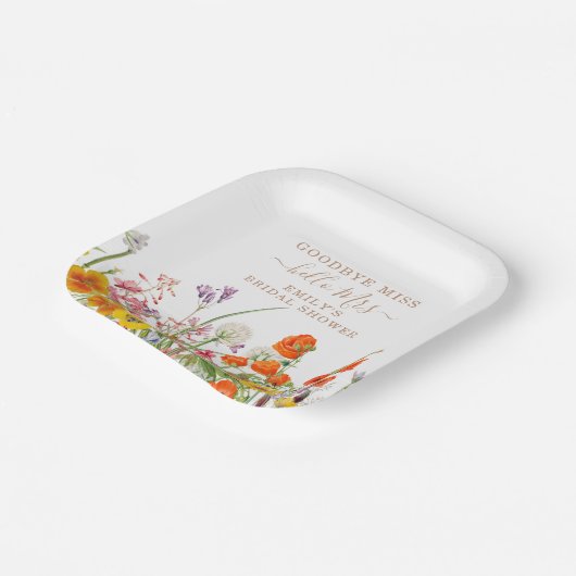 Farbenfrohe Wilde Blume Auf Wiedersehen Miss Braut Pappteller (Gewinkelt)