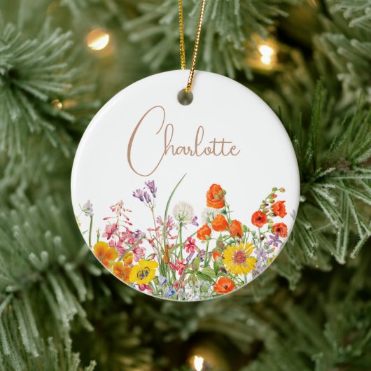 Farbenfrohe wilde Blume Botanischer Name Keramik Ornament (Baum)