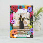 farbenfrohe wilde Blume Chic florale Foto Abschlus Einladung (Stehend Vorderseite)