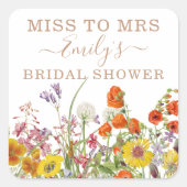 Farbenfrohe wilde Blume Country Floral Miss zu Fra Quadratischer Aufkleber (Vorderseite)