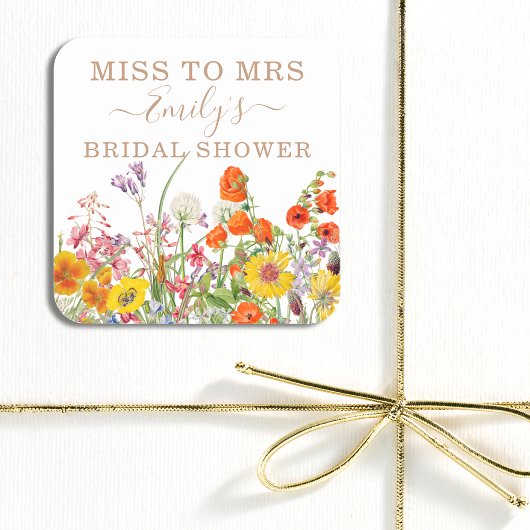 Farbenfrohe wilde Blume Country Floral Miss zu Fra Quadratischer Aufkleber