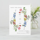 Farbenfrohe, wilde Blume Hochzeit Foto Save The Date (Stehend Vorderseite)