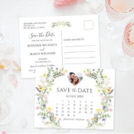 Farbenfrohe Wilde Blume Kranz Save the Date Postkarte