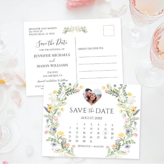 Farbenfrohe Wilde Blume Kranz Save the Date Postkarte