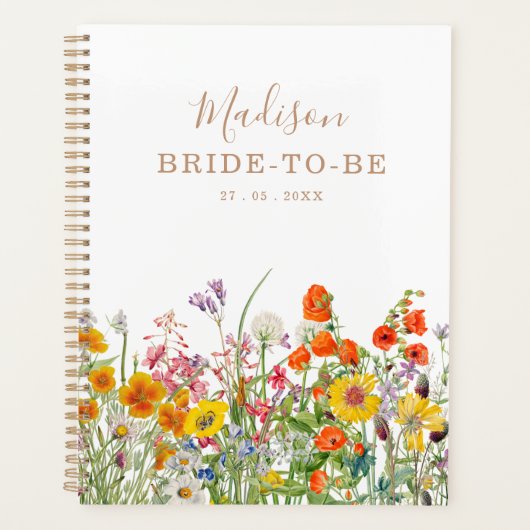 Farbenfrohe wilde Blume Personalisierte Hochzeit Planer (Vorderseite)