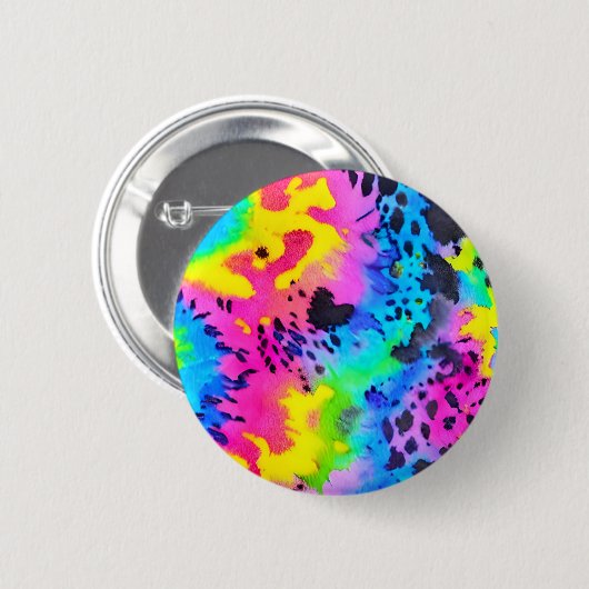 Farbenfrohe wilde Cheetah Tye Dye Muster Button (Vorne & Hinten)
