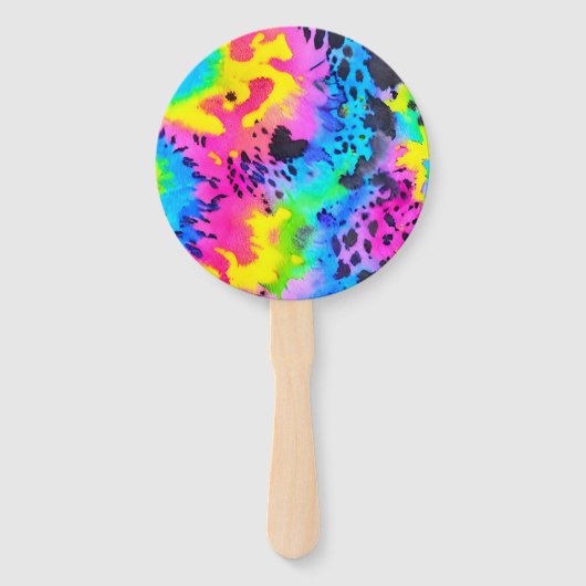 Farbenfrohe wilde Cheetah Tye Dye Muster Fächer (Rückseite)
