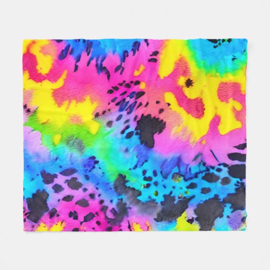 Farbenfrohe wilde Cheetah Tye Dye Muster Fleecedecke (Vorderseite (Horizontal))
