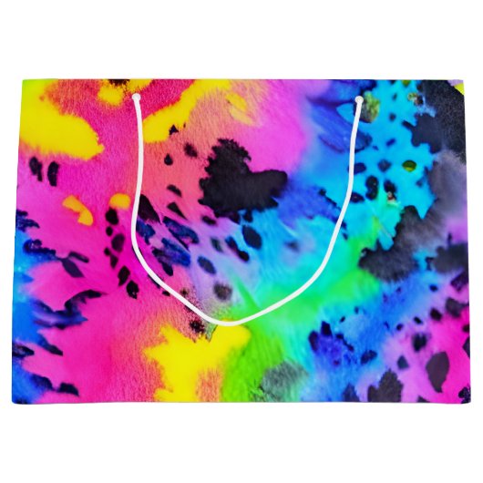 Farbenfrohe wilde Cheetah Tye Dye Muster Große Geschenktüte (Vorderseite)