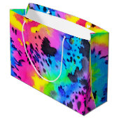 Farbenfrohe wilde Cheetah Tye Dye Muster Große Geschenktüte (Rückseite Schrägansicht)